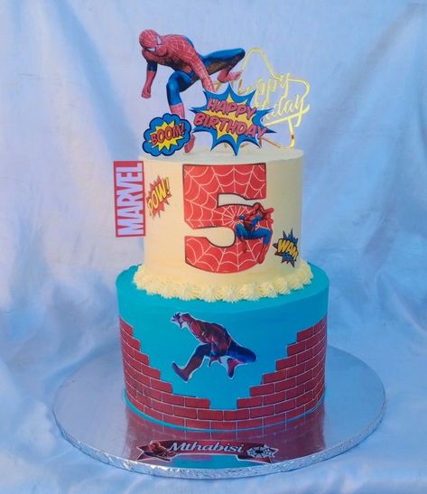 Spiderman themed cake Spiderman Themed Cake, 2 Tier Cake, Spiderman Cake, Tier Cake, Tiered Cakes, Themed Cakes, Spiderman, Happy Birthday, Cake