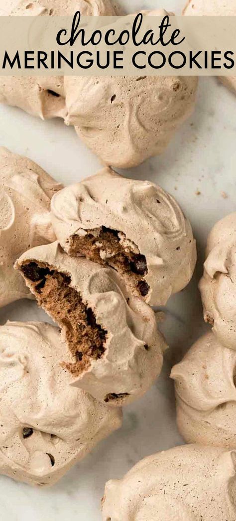 Peanut Meringue Cookies, Merangue Recipe Chocolate, Chocolate Chip Meringues, Meringue Cookies Chocolate, Mocha Meringue Cookies, Cocoa Meringue Cookies, Meringue Chocolate Chip Cookies, Protein Meringue Cookies, Meringue Piping Techniques