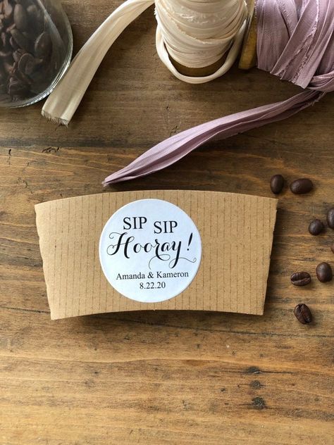 Wedding Personal Touches, Custom Coffee Sleeves, Coffee Bridal Shower, Candy Bags Wedding, Abbey Wedding, Gala Night, Sweet Carts, Print On Paper Bags, Sip Sip Hooray