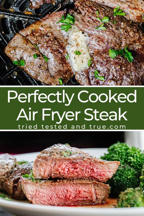 Cooking steak in the air fryer is a simple way to get a perfectly cooked steak. I use a sirloin steak in the air fryer but you are welcome to use any kind you wish. This air fryer steak recipe will make an easy dinner for your family. Reheating your steak in the air fryer will give you the same great taste as when it was freshly cooked. Air Fry Steak, Air Fried Green Beans, Ways To Cook Steak, Cooking Steak, Air Fryer Steak, Steak Tips, Cooks Air Fryer, Sirloin Steak, Air Fryer Dinner Recipes