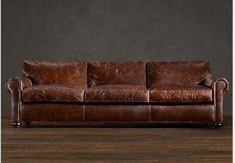 Leather sofa Alex loves for family room. From Restoration Hardware Restoration Hardware Leather Couch, Restoration Hardware Couch, Restoration Hardware Sofa, Distressed Leather Sofa, Restauration Hardware, Leather Restoration, Brown Leather Couch, Leather Sleeper Sofa, Loft Ideas