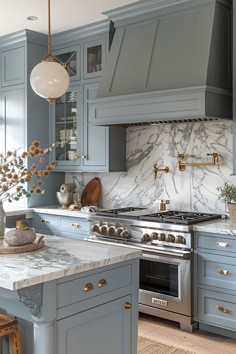 Looking to refresh your kitchen with a splash of color? Discover the 24 best blue kitchen design ideas to inspire you! From serene navy tones to vibrant cobalt accents, these ideas will help you create a stylish and inviting culinary space. 💙🍽️ #BlueKitchen #KitchenDesign #Kitchencolor Bathroom And Kitchen Ideas, Cool Tones Kitchen, Dusty Blue Kitchen Island, Blue And Gold Kitchen Decor Ideas, Contemporary Blue Kitchen, Blue Brown White Kitchen, European Style Kitchen Modern, Best Blue For Kitchen Cabinets, Navy Blue House Decor