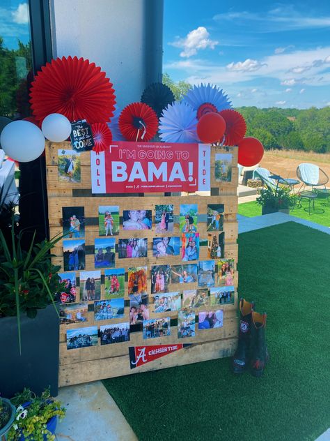 Alabama Party Ideas, Alabama Themed Party, Graduation Party Backdrop Ideas Diy, Pink Theme Grad Party, Bama Graduation Party, Outside Grad Party, University Of Alabama Graduation Party, Farm Graduation Party Ideas, Highschool Grad Party Ideas