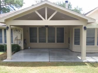 Houston Patio Cover Designs Vaulted Patio, Covered Patio Design, Building A Porch, Patio Cover, Backyard Porch, Patio Roof, House With Porch, Pergola Plans, Backyard Living