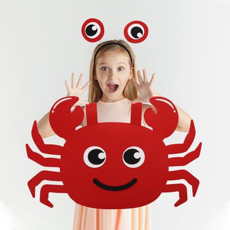 Diy Crab Costume, Crab Costume Diy, Halloween Crab, Crab Outfit, Crab Costume, Preschool Graduation Party, Sea Costume, Kid Halloween, Red Crab