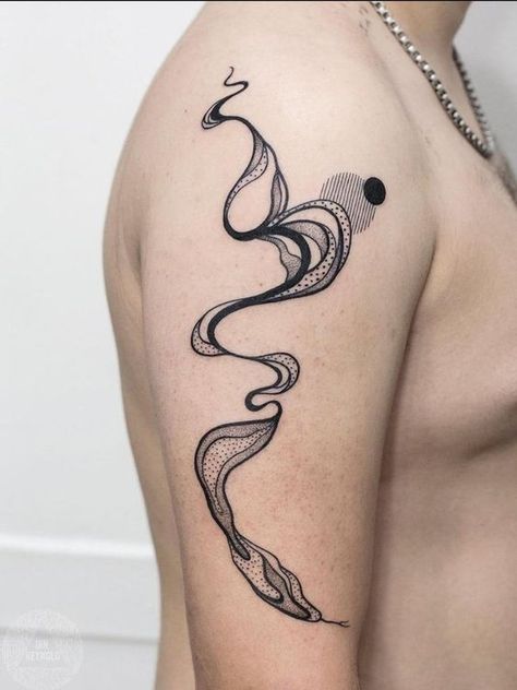 My abstract snake done by Ian Reynold at Castro Tattoo, SF. #tattoo #aestetic #ideas #artist #design Edgy Aesthetic Tattoo, Modern Snake Tattoo, Abstract Snake Tattoo, Edgy Tattoos For Men, Red Abstract Tattoo, Edgy Tattoo Ideas, Eel Tattoo, Sf Tattoo, Abstract Snake