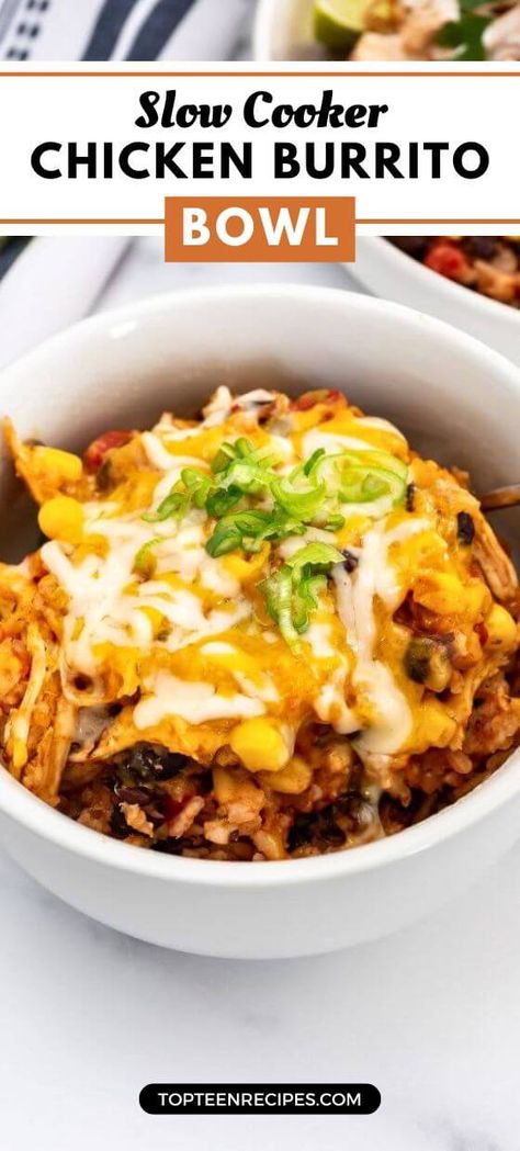 Slow Cooker Chicken Burrito Bowl - Top Recipes Slow Cooker Chicken Burrito Bowl, Chicken Burrito Bowls, Chicken Burrito, Chicken Burrito Bowl, Burrito Bowls, Best Slow Cooker, Burrito Bowl, Slow Cooker Chicken, Slow Cooker