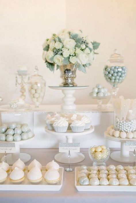 Wedding Dessert Table Decor, Dessert Table Decor, Quinceanera Themes, All White Wedding, Wedding Dessert Table, Quinceanera Party, בר מצווה, Dessert Buffet, Candy Table