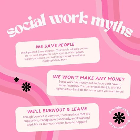 ✨There are far too many myths about social work that certainly don't help our profession. What are myths you notice about this work? #socialwork #socialworker #therapy #therapist #lmsw #lcsw #bsw #lsw #counseling #counselor #mentalhealth #socialservice Master Social Work, Social Work Organization Ideas, Social Work Vision Board, Bachelor Of Social Work, Social Work Aesthetic, Social Worker Aesthetic, Bachelors In Social Work, Hospital Social Work, Lcsw Exam Prep