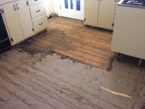 Removing Vinyl Flooring, Fake Wood Flooring, Wood Floor Restoration, Kitchen And Breakfast Nook, Diy Hardwood Floors, Wood Floor Repair, Black Tar, Refinish Wood Floors, Hardwood Floors In Kitchen