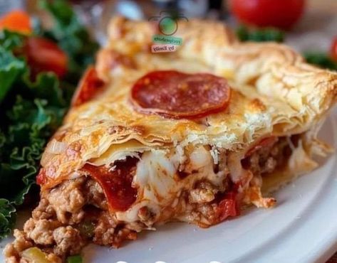 Grandma's Favorite Recipes | Dig into the layers of flavor with our Hearty Pizza Casserole Pie, where every slice is packed with your favorite pizza toppings | Facebook Hearty Pizza Casserole Pie, Beer Battered Fish Recipes, Pizza Pot Pie, Best Freeze Dried Food, Easy Casserole Dishes, Sweet Pizza, Recipes Pizza, Grandma Cooking, Pizza Snacks