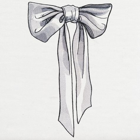 Ribbon Bow | Urban Threads: Unique and Awesome Embroidery Designs Bows Design Drawing, Ribbon Sketch Design, Bow Reference Ribbons, Long Bow Drawing, Bow Drawing Tutorial, Ribbon Reference, Ribbon Sketch, Bow Sketch, Ribbon Drawing