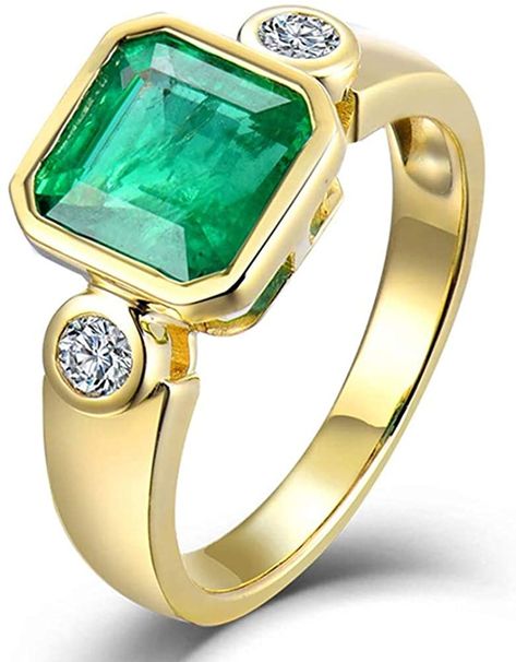 Wedding Band For Women, Inexpensive Jewelry, Diamonds Rings, Natural Emerald Rings, Bezel Set Ring, Emerald Diamond Ring, Wedding Rings Solitaire, Green Jewelry, Emerald Engagement Ring