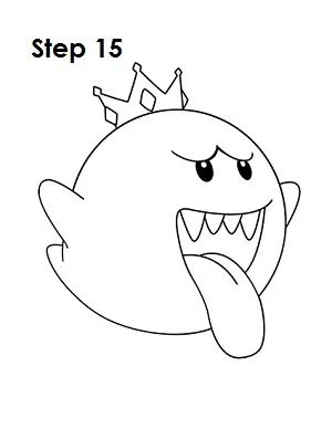 Draw King Boo Step 15 King Boo Mario, Super Mario Tattoo, Animation Drawing Sketches, Mario Tattoo, Video Game Tattoo, Mario Coloring Pages, King Boo, Cartoon Drawing Tutorial, Cartoon Tattoos