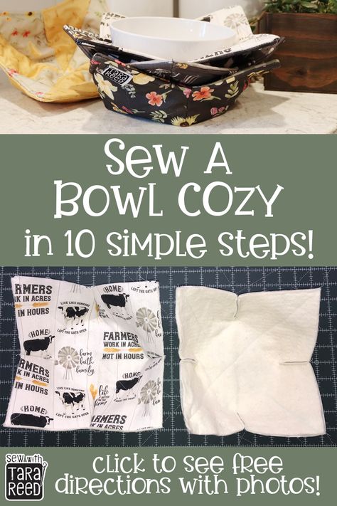 Bowl Cozy Pattern, Bowl Cozies, Cozy Pattern, Sewing Projects Free, Sewing Machine Projects, Pattern Bowl, Fabric Bowls, Bowl Cozy, Sew Ins