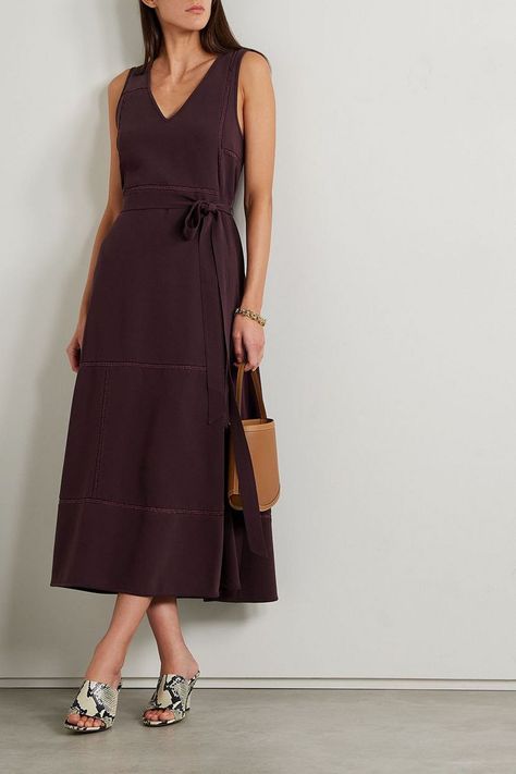 Marc Jacobs Dress, Crepe Midi Dress, Life Vision, Purple Midi Dress, Dress For Woman, Lace Trims, Knitwear Design, Crepe Dress, Merlot