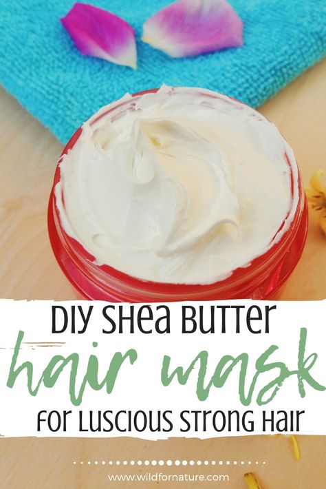 Creamy, soft, and deep conditioning shea butter hair mask is perfect if your hair needs some extra nourishing. It's easy to make, vegan, and fragrant! What are you waiting for?  #skincare #haircare #sheabutter #hairmask Shea Butter Deep Conditioner, Shea Hair Mask, Shea Butter Leave In Conditioner Diy, Shea Butter Hair Mask Diy, Shea Butter Conditioner Diy, Homemade Shea Butter For Hair, Whipped Hair Butter Diy, Shea Butter Recipes For Hair, Whipped Shea Butter For Hair