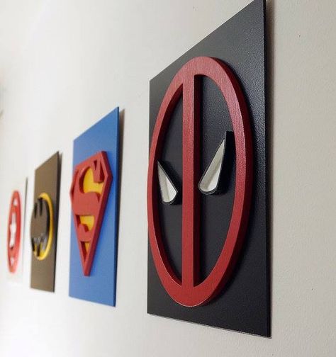 Symbols Superhero Signs, Kids Bedroom Wall Art, Superhero Bedroom, Winter Retreat, Kids Bedroom Walls, Superhero Room, Dekor Diy, Wall Art Kids, Wooden Wall Hangings