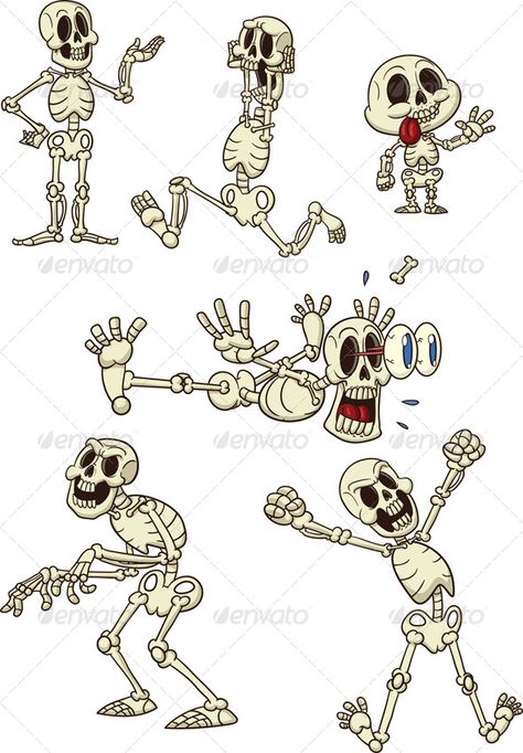 Cartoon Skeletons  #GraphicRiver         Funny cartoon skeletons. Vector clip art illustration. Each on a separate layer.     Created: 24August13 GraphicsFilesIncluded: VectorEPS Layered: Yes MinimumAdobeCSVersion: CS Tags: cartoon #character #evil #funny #gradient #halloween #happy #illustration #isolated #laughing #scared #skeleton #small #vector Wooden Outhouse, Columbia California, Skeleton Character, Cartoon Skeleton, 1930s Cartoons, Skeletons Halloween, Happy Illustration, Skeleton Drawings, Skeleton Illustration