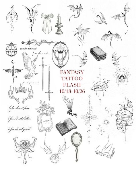 Booktok inspired tattoo flash ✨ First page: 1-3 inches each 1 for 95 2 for 130 3 for 160 •Arms, legs and back only Third and second page: •Dm for price with placement wanted •All placements allowed Booktok Tattoos, Tattoo Flash, First Page, Flash Tattoo, Tatting, Body Art, Tattoo Ideas, Flash, Tattoos