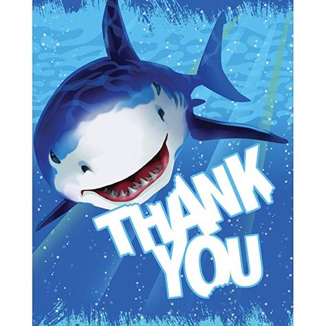 Creative Converting Shark Splash 8 Count Thank You Cards Splash Party, Shark Themed Birthday Party, Birthday Memes, Splash Design, Shark Birthday Party, Birthday Napkins, Shark Themed, Shark Party, Halloween Costume Shop