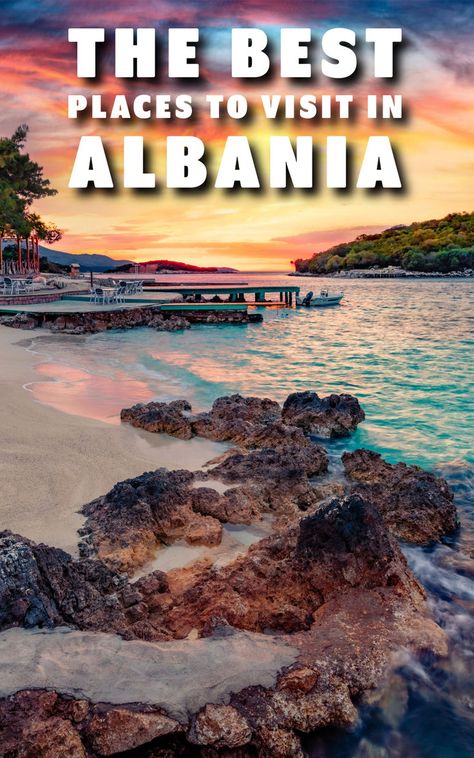 Beach in Albania at Sunset Albania Travel, Secluded Beach, Best Places To Visit, Scenic Landscape, Best Cities, Albania, City Life, Where To Go, Cool Places To Visit