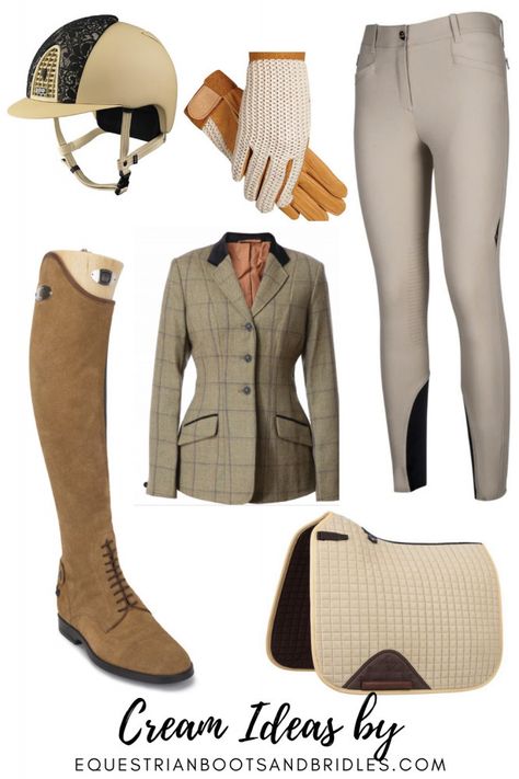 Classy Equestrian Wear: Cream-Colored Horse Riding Clothes Ride Horse Outfit, Horse Clothes Equestrian Fashion, Riding Horses Outfit, Horse Riding Outfit Casual, Horse Riding Outfit Equestrian Fashion, Cute Riding Outfits, Classy Equestrian, Horse Riding Outfits, Horse Riding Outfit Women