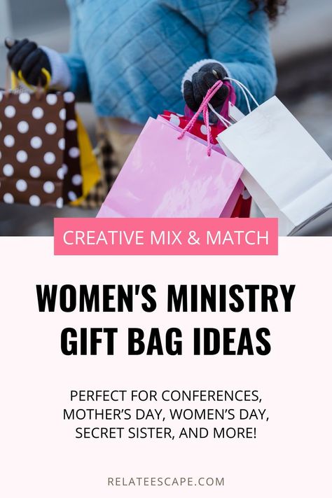 Womens Conference Gift Bags, Women Conference Gift Bag Ideas, Womens Ministry Gifts Party Favors, Goody Bag Ideas For Women, Women’s Retreat Gift Bags, Ladies Retreat Gift Bag Ideas, Christian Goodie Bag Ideas, Conference Gift Bag Ideas, Swag Bag Ideas For Women