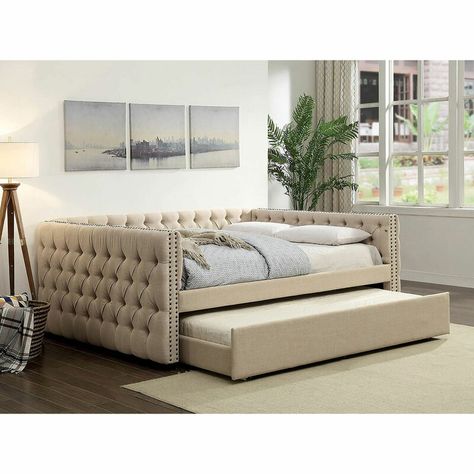 Red Barrel Studio® Berkhamsted Daybed with Trundle | Wayfair Full Daybed With Trundle, Queen Daybed, Full Daybed, Transitional Fabric, Twin Daybed With Trundle, Twin Daybed, Upholstered Daybed, Daybed With Trundle, Furniture Market