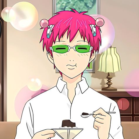 Anime Saiki, Characters With Pink Hair, Coffee Jelly, Funny Stickman, Iphone Stickers, Saiki K, Comedy Anime, Saiki Kusuo, Dorm Posters