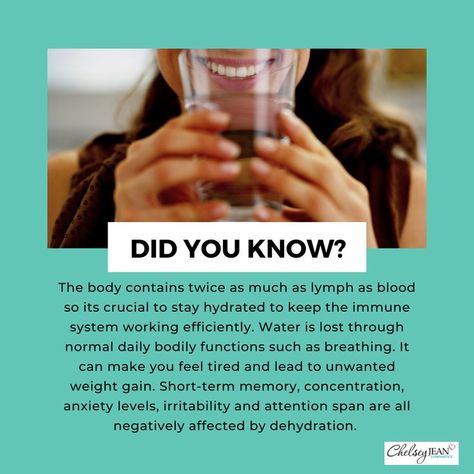 Maybe you don't drink as much water as you know you're supposed to. Most people that are dehydrated don't even know it! Humans have an unquenchable thirst for water. The lymphatic system is 96% water. Dehydration causes the lymphatic system to slow down and inhibits waste removal from the body. Natural Face Cleanser, Womens Health Care, Short Term Memory, Blemish Remover, Hygiene Routine, Attention Span, Naturopathy, Dehydration, Hormone Balancing