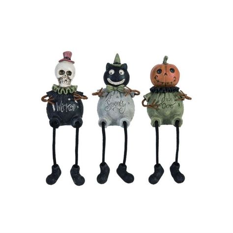 Halloween Shelf Sitters - Set of 3 Halloween Shelf, Vintage Spooky, Black Cat Decor, Casa Halloween, Wrendale Designs, Shelf Sitters, Cat Shelves, A Skeleton, Halloween Displays