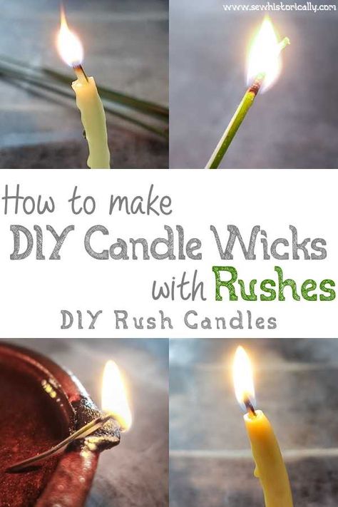 How To Make DIY Candle Wicks With Rushes - DIY Rush Candles - Sew Historically Homemade Wick For Candles, Diy Beeswax Candles Wood Wick, Edible Candle Wick, Wood Wick Candle Diy, Diy Candle Wick Easy, Diy Candle Wick With Yarn, Tallow Beeswax Candles, Edible Candles, Diy Candle Wick