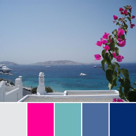 Mykonos Inspired Backyard, Mama Mia Color Palette, Greek Colour Palette, Greece Inspired Backyard, Greek Colors Palette, Santorini Mood Board, Mykonos Color Palette, Santorini Inspired Backyard, Mamma Mia Color Palette