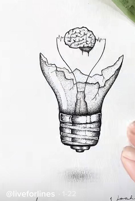 Vintage Lightbulb Tattoo, Brain On Fire Tattoo, Brain Drawing Creative, Mindset Drawing, Lightbulb Sketch, Lightbulb Drawings, Science Drawing Ideas, Physics Drawing, Science Art Drawings