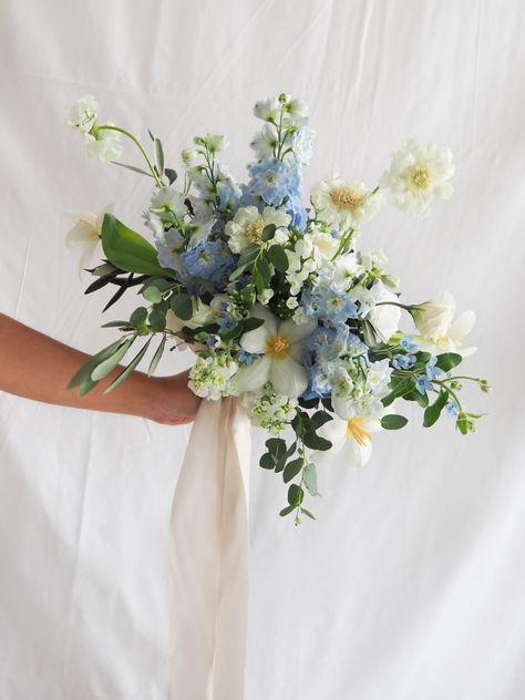 Bridal Flowers - Floral Magic Blue Yellow Weddings, Yellow Bridal Bouquets, Blue Flowers Bouquet, Bridal Bouquet Blue, Yellow Bouquets, Blue Wedding Bouquet, Winter Wedding Flowers, White Wedding Bouquets, Blue Bouquet