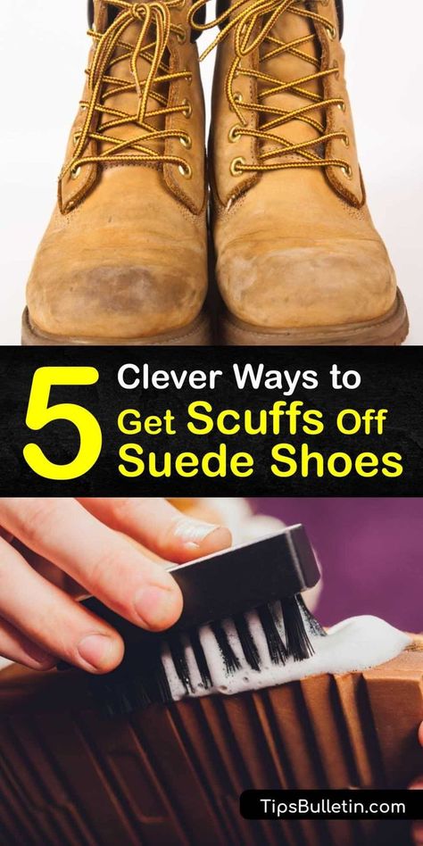 Learn how to remove scuff marks from suede shoes in a few simple steps. Scuffs are stubborn, but it’s possible to clean suede boots with a suede cleaner and brush and remove a scuff stain with white vinegar or baking soda. #remove #scuffs #suede #shoes How To Clean Suede Boots, Clean Suede Boots, Suede Shoe Cleaner, Clean Suede Shoes, Clean Suede, Boots Diy, Tan Suede Boots, Suede Cleaner, How To Clean Suede