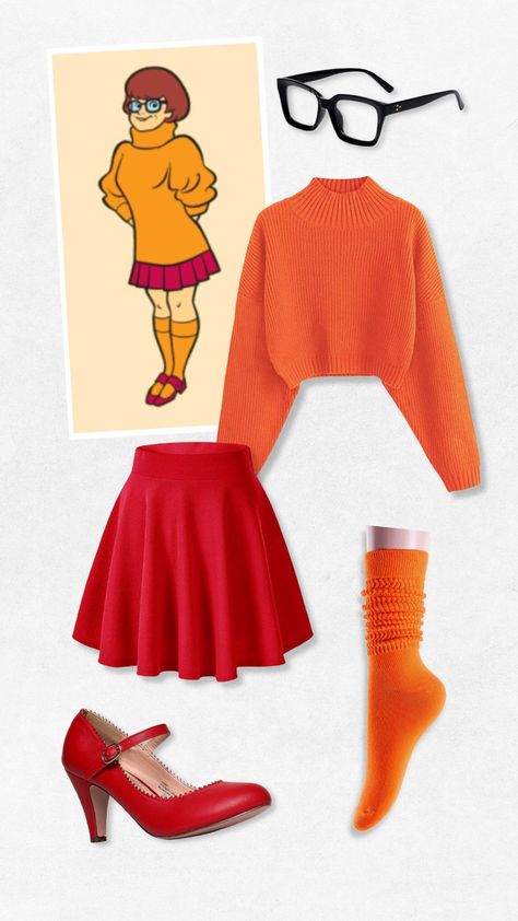 Halloween Costumes Films Women, Easy Film Costume Ideas, Red Costumes For Women, Easy Velma Costume, Thelma Scooby Doo Costume, Simple And Easy Halloween Costumes, Scoby Doby Doo Halloween Costumes, Mystery Inc Costumes, Thelma Costume