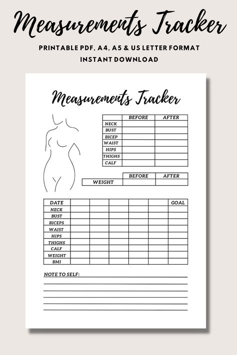 This elegant Measurements Tracker is perfect for your weight loss journey. Keep track of your changing shape and weight. It can help you achieve your goal before the summer. It is available via Instant Download after purchase, and it comes in three size formats A4, A5 and Letter. Fitness Journal | Weight Loss Tracker | Measurements Tracker | Weight Loss Journey | Digital Download | Bullet Journal | Planner Inserts | Fitness Diary | Printable Template | Bariatric Journal Free Printable, Bariatric Tracker, Journal Weight Tracker, Planner Weight Tracker, Bullet Journal Loss Weight Planner Ideas, Fitness Diary, Fitness Journal, Goals Planner, Planner Inserts