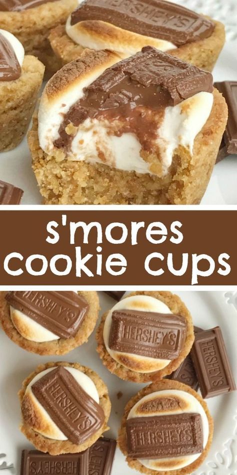 S'mores Cookie Cups, Chip Dips, Smores Cookie, Smores Dessert, Graham Cracker Cookies, Resepi Biskut, Biscuits Graham, Cookie Base, Cracker Cookies