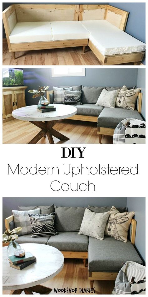 Build Your Own DIY Upholstered Couch Diy Indoor Sectional Couch, Build Your Own Couch Living Room, Diy Boho Couch, Diy L Shaped Couch, How To Build A Couch, Diy Chaise Lounge Indoor, Homemade Couch, Diy Sectional, Build A Sofa