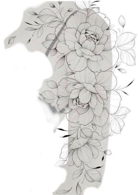 Peony Flower Tattoos Drawings, Peony Tattoo Arm, Peony Flower Tattoo Design, Drawing Peony, Christus Tattoo, Half Arm Sleeve Tattoo, Peony Flower Tattoos, Family Tattoo Designs, Feminine Tattoo Sleeves