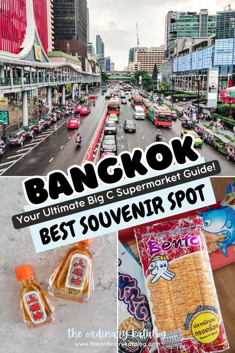 Want the best souvenirs in Bangkok? Big C Supermarket is the place to be! Explore this guide to tasty treats and unique gifts you'll love! | Bangkok | Thailand | City | Guide | Souvenirs Ideas | Products | Shopping | What to Buy | Vacation | Travel Photography Bangkok To Do, Thailand City, Bangkok Guide, Vietnam Guide, Thai Beach, Bangkok Shopping, Thailand Guide, Bangkok Food, Thailand Travel Destinations