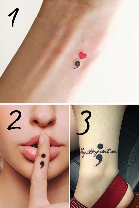 89 Semicolon Tattoo Ideas That Are Beautifully Done - tattooglee Finger Tattoos Semicolon, Semi-colon Tattoo Placement Ideas, Continue Semi-colon Tattoo, Creative Semi-colon Tattoo Ideas, Semi-colon Tattoo Ideas Wrist, Semi-colon Tattoo Meaning Quote, Semicolon Tattoo Meaning, Colon Tattoo, Health Tattoo