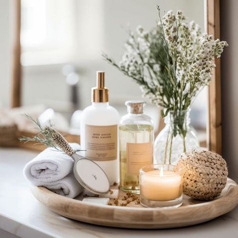 How to Create a Cozy Spa-like Bathroom 10 Spa Inspired Guest Bathroom, Spa Boho Bathroom, Spa Inspired Home Decor, Day Spa Bathroom, Spa Bathroom Essentials, Elevated Bathroom Decor, Bathroom Glow Up, Spa Shelf Decor, Make Your Bathroom Look Like A Spa