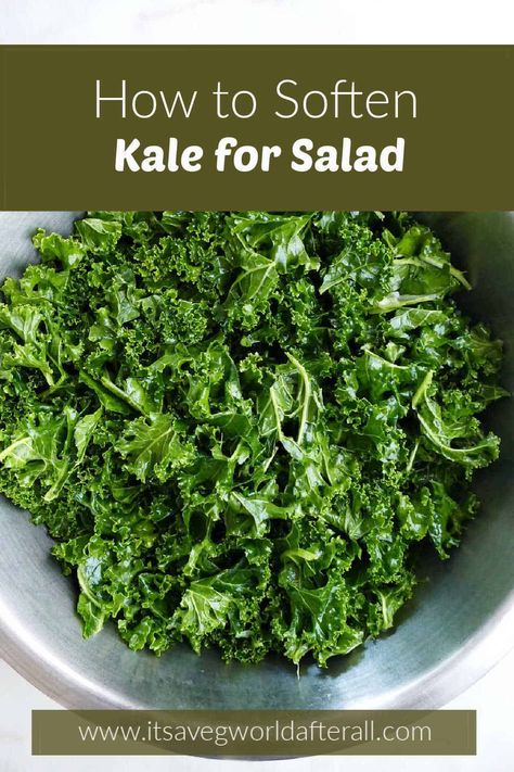 Massaging kale makes it less bitter and softer for better-tasting salads! Learn how easy it is to soften kale with a little bit of oil or acid in this tutorial. Marinated Kale, How To Make Kale, Eat More Veggies, How To Cook Kale, Massaged Kale, Kale Salad Recipes, Vegetable Prep, More Veggies, Animal Agriculture