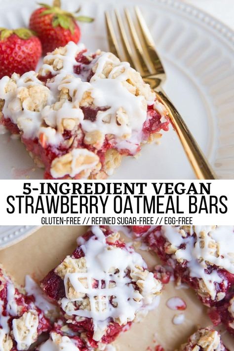 Strawberry Oatmeal Bars (Gluten-Free, Vegan) - The Roasted Root Easy Bars, Easy Strawberry Desserts, Strawberry Gluten Free, Oatmeal Flavors, Strawberry Oatmeal Bars, Allergy Recipes, Strawberry Breakfast, Clean Breakfast, Strawberry Oatmeal