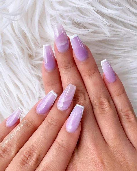 Discover 46 trendy acrylic nail designs that will make you want them done today. Classy Coffin Nail Designs, White And Purple Nails, Nails Violet, Violet Nails, Unghie Sfumate, Violet Pastel, Lilac Nails, Nail Techniques, Purple Nail Designs