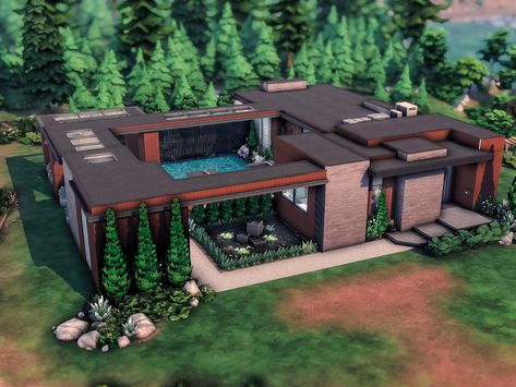 Simsfreeplay Houses Ideas, Sims 4 Moonwood Mill House, Sims 4 Modern House No Cc, The Sims 4 Houses Ideas Modern, Sims 4 Builds No Cc, Sims 4 Penthouse, Modern Industrial House, Black Modern House, Dark Modern House