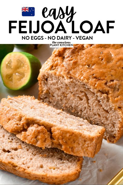 This Feijoa Loaf is a moist, sweet loaf flavored with Feijoa fruits and perfect to use all your Feijoa this Autumn Feijoa Loaf, Fejoa Recipes, Vegan Loaf, Guava Fruit, Plant Kitchen, Loaf Recipes, Muffin Tray, Bread Recipes Sweet, Vegan Recipes Healthy